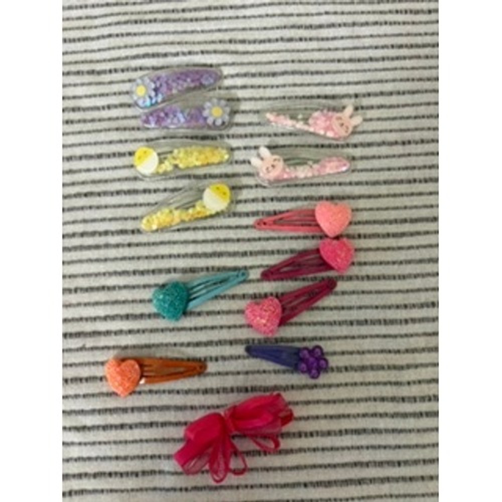 Kids Girls Hair Clip Set 12pc Glitter Shaker Bunny Heart Flower Bow Accessories
